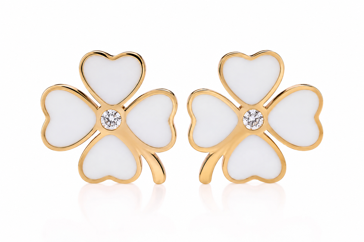 Classic Four-Leaf Clover Earrings Gold/White