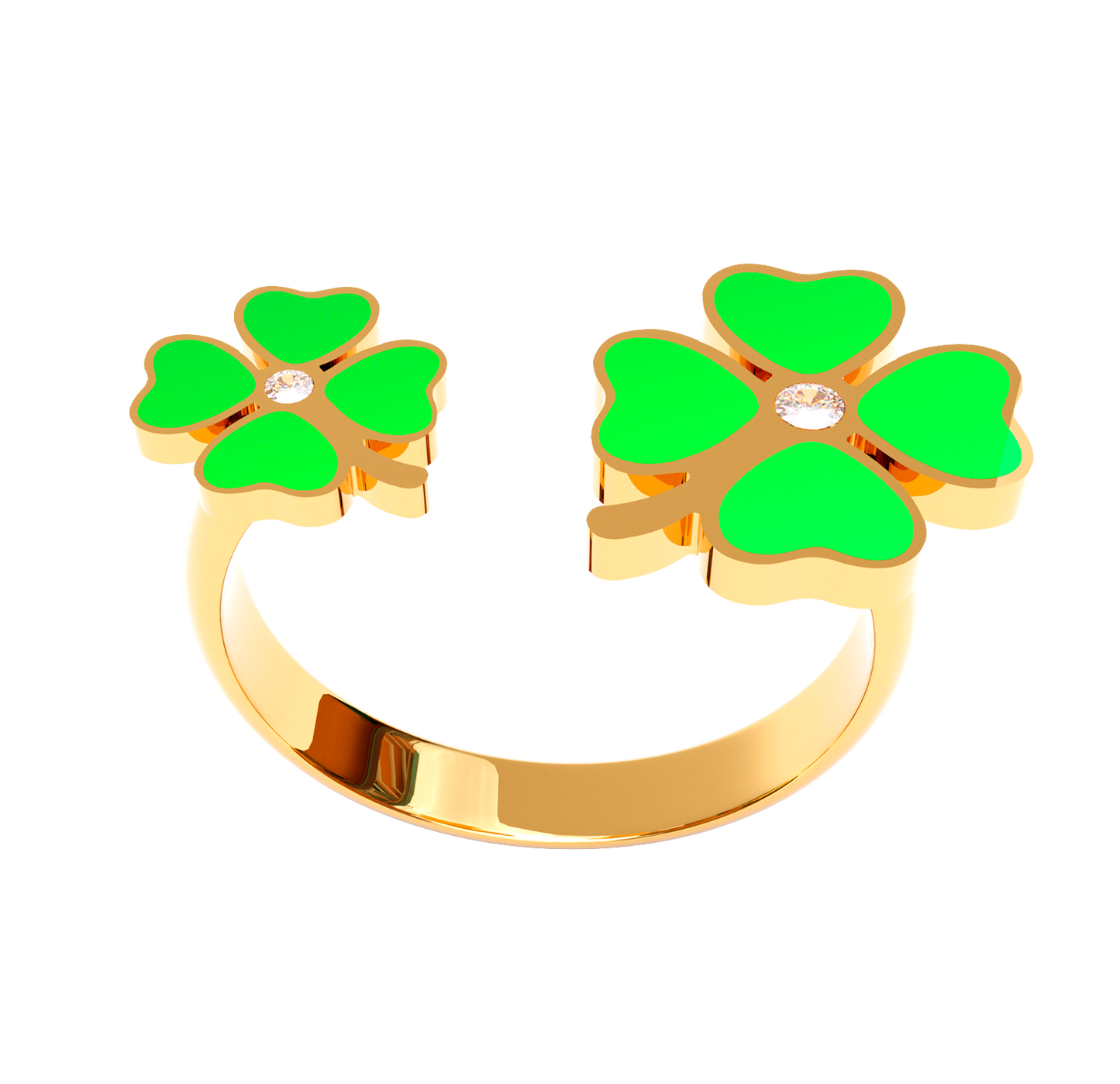 Anillo Clasico Trebol 4 hojas Dorado/Verde