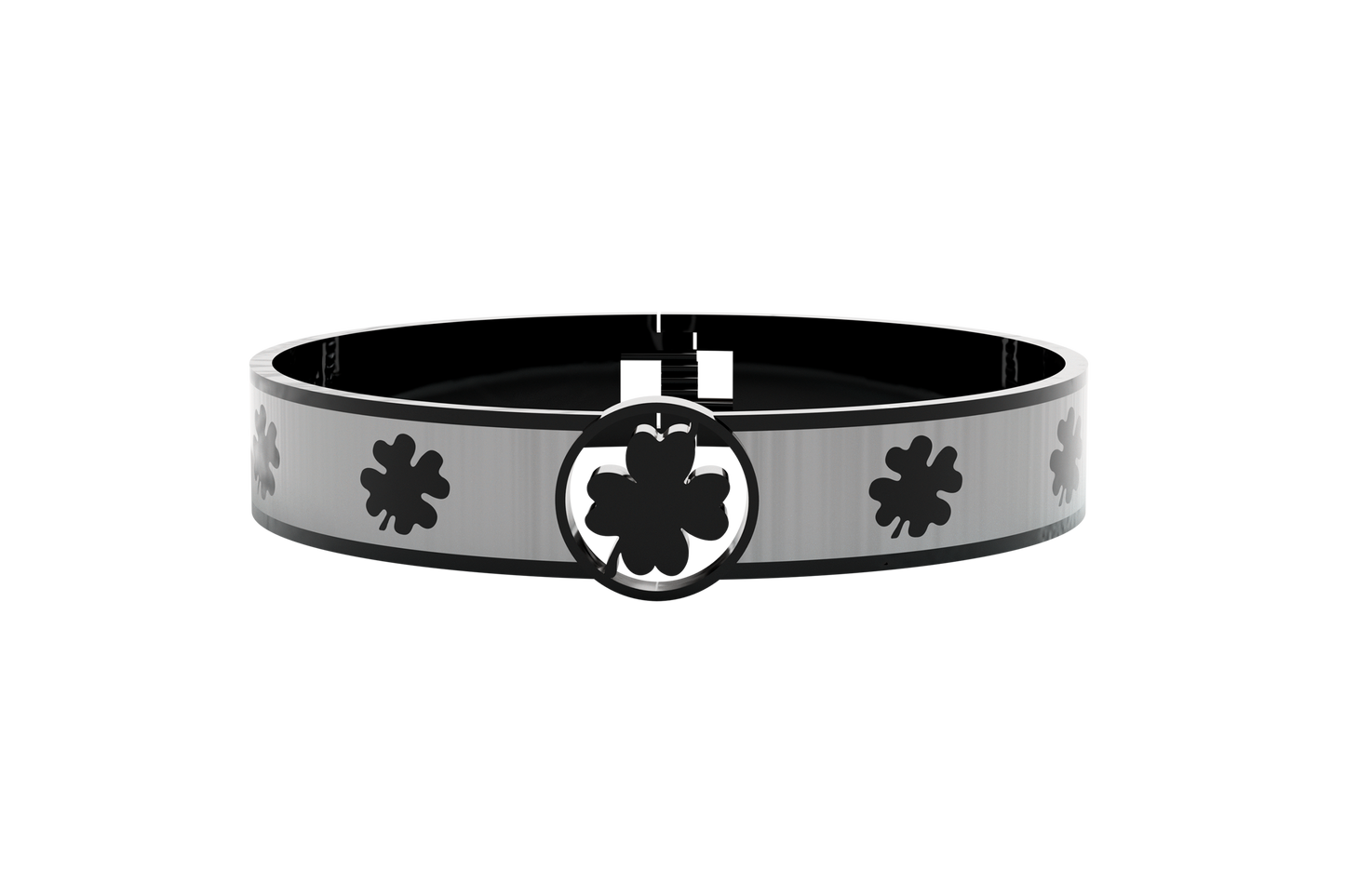 Pulsera Spring Treboles 4 Hojas Acero Negro/Gris