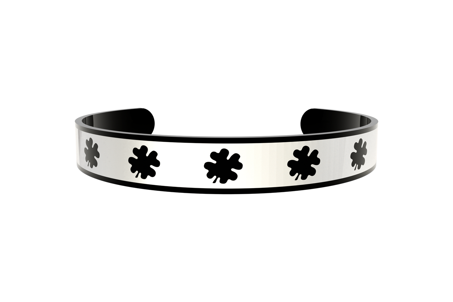 Pulsera Clasica Trebol 4 Hojas Negro/Blanco