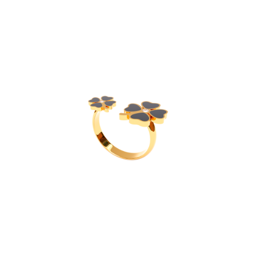 Anillo Clasico Trebol 4 Hojas Dorado/Negro