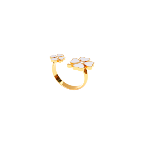 Anillo Trebol 4 Hojas Dorado/Blanco