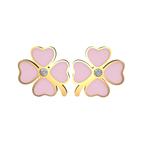Aretes Clasico Trebol 4 Hojas Dorado/Rosa