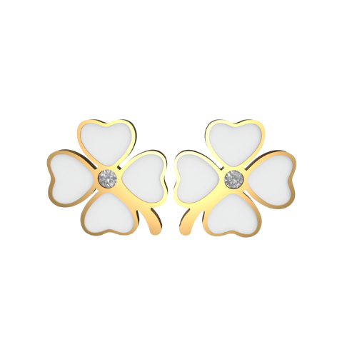 Aretes Clasico Trebol 4 Hojas Dorado/Blanco