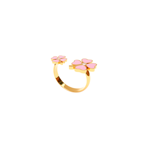 Anillo Clasico Trebol 4 Hojas Dorado/Rosa