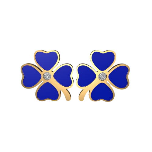 Aretes Clasico Trebol 4 Hojas Dorado/Azul