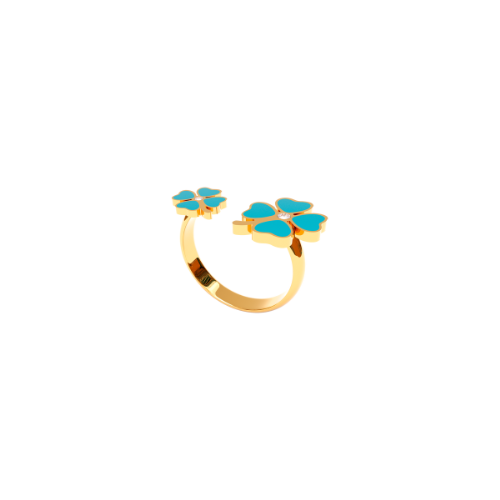 Anillo Trebol 4 Hojas Dorado/Turquesa