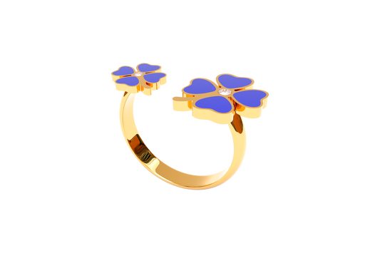 Anillo Clasico Trebol 4 Hojas Dorado/Azul