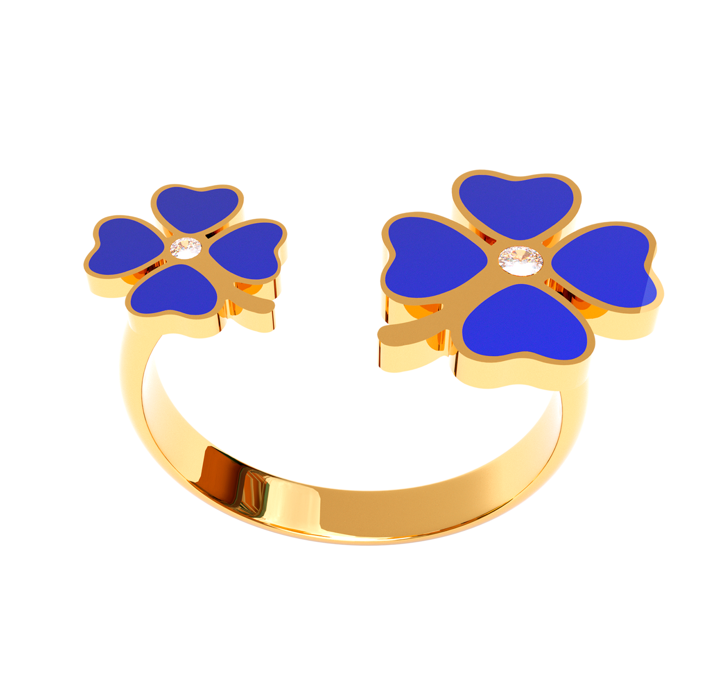 Anillo Clasico Trebol 4 Hojas Dorado/Azul
