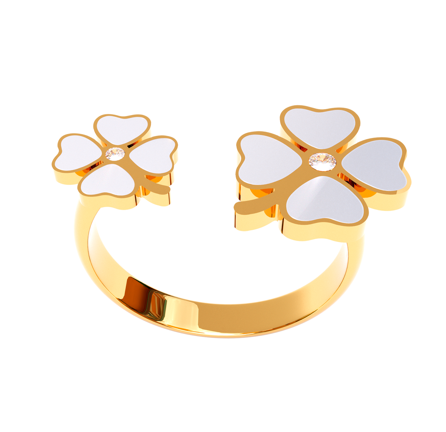 Anillo Trebol 4 Hojas Dorado/Blanco