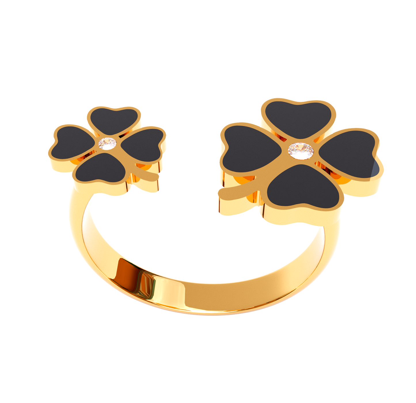 Anillo Clasico Trebol 4 Hojas Dorado/Negro