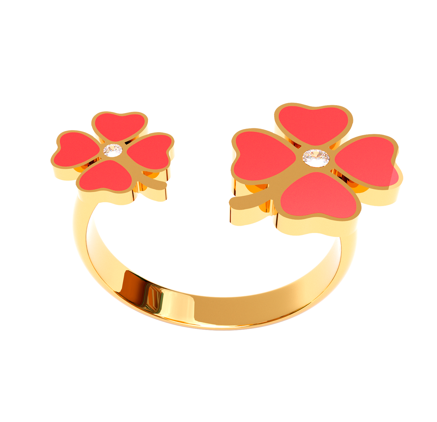 Anillo Clasico Trebol 4 Hojas Dorado/Rojo