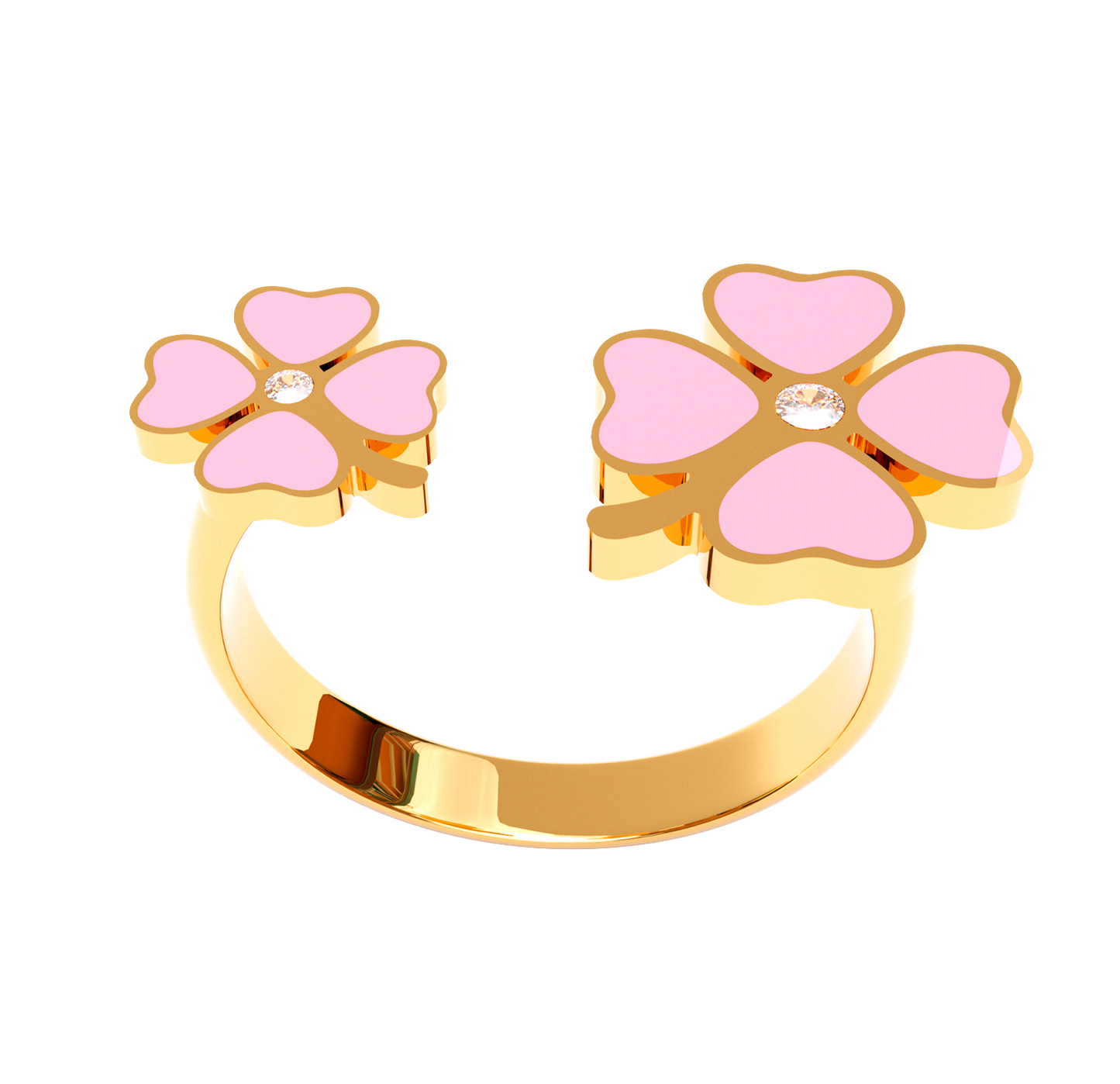 Anillo Clasico Trebol 4 Hojas Dorado/Rosa