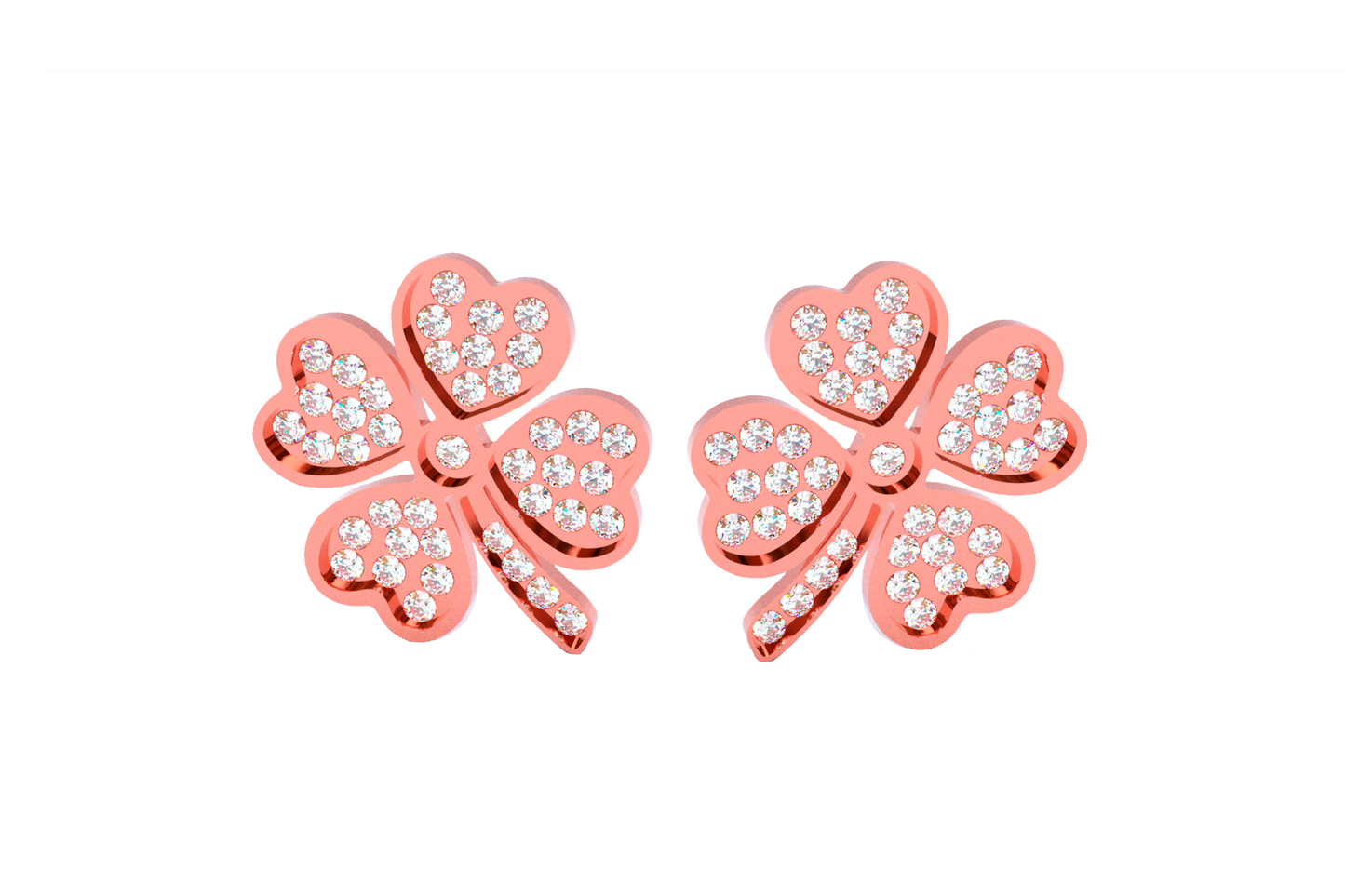 Aretes Trebol 4 Hojas Acero Rosado/Zirconia