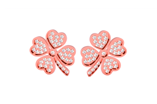 Aretes Trebol 4 Hojas Acero Rosado/Zirconia