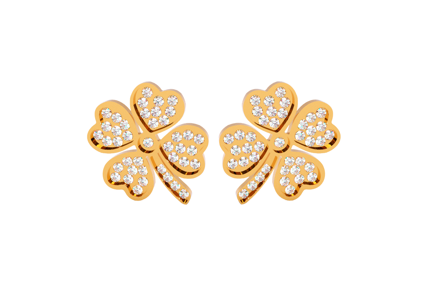 Aretes Trebol 4 Hojas Dorado/Zirconia