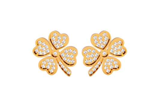 Aretes Trebol 4 Hojas Dorado/Zirconia