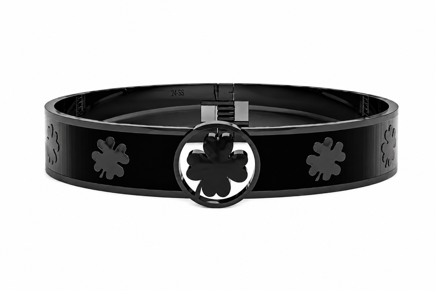 Pulsera spring treboles acero negro esmalte negro