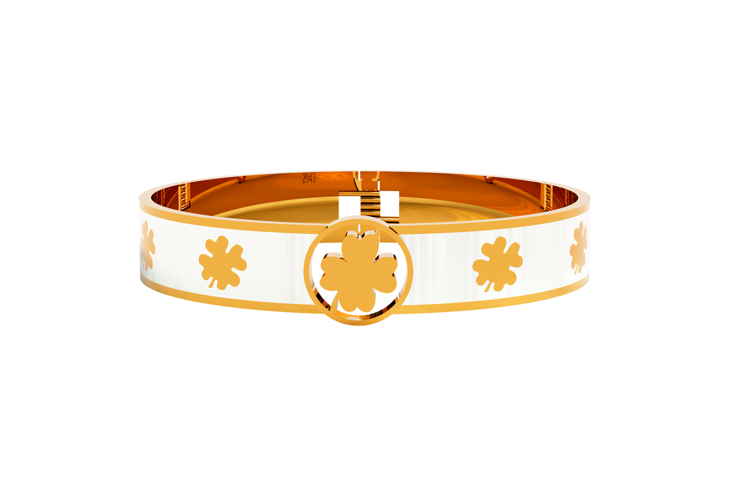 Pulsera Spring Treboles 4 Hojas Acero Dorado/Blanco