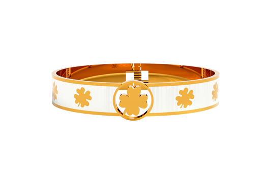 Pulsera Spring Treboles 4 Hojas Acero Dorado/Blanco