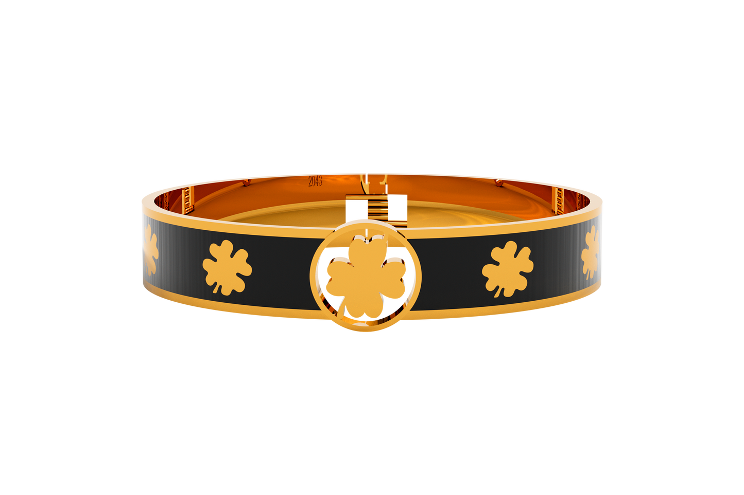 Pulsera Spring Treboles 4 Hojas Acero Dorado/Negro
