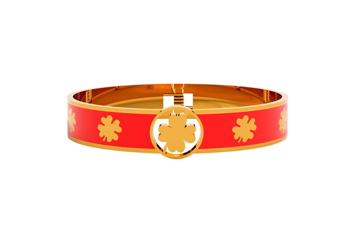 Pulsera Spring Treboles 4 Hojas Acero Dorado/Rojo