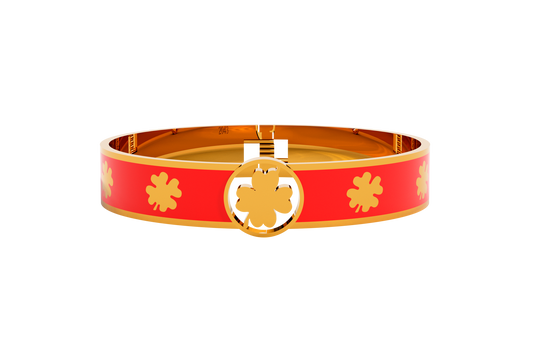 Pulsera Spring Treboles 4 Hojas Acero Dorado/Rojo