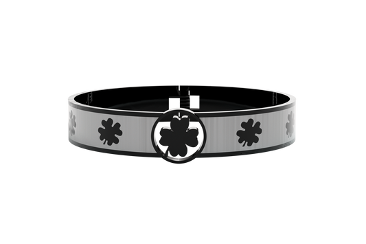 Pulsera Spring Treboles 4 Hojas Acero Negro/Gris
