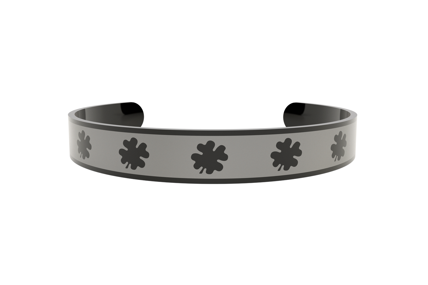 Pulsera Clasica Trebol 4 Hojas Negro/Gris