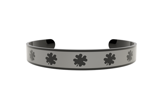 Pulsera Clasica Trebol 4 Hojas Negro/Gris