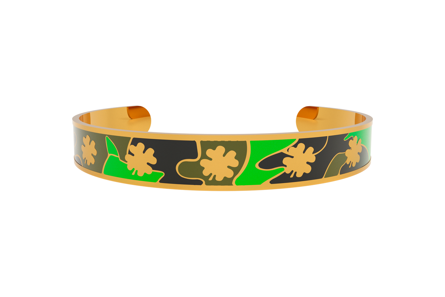 Pulsera Camuflaje Clasica Trebol 4 Hojas Dorado/Verde/Negro