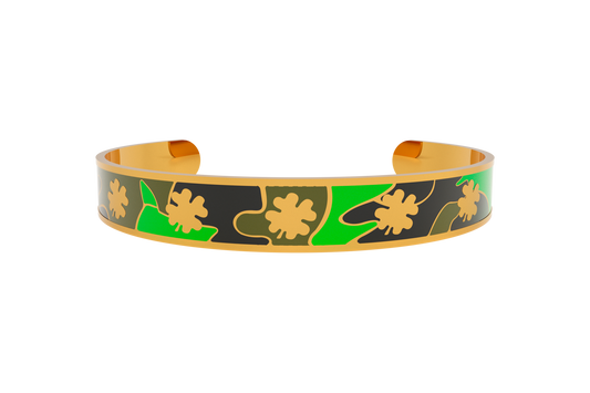 Pulsera Camuflaje Clasica Trebol 4 Hojas Dorado/Verde/Negro
