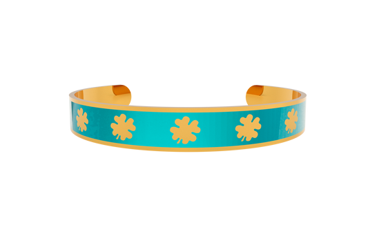 Pulsera Clasica Trebol 4 hojas Dorado/Turqueza