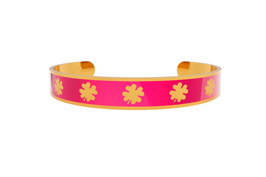Pulsera Clásica Trébol 4 Hojas Dorado/Fucsia