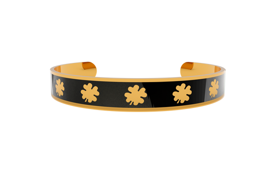 Pulsera Clasica Trebol 4 Hojas Dorado/Negro