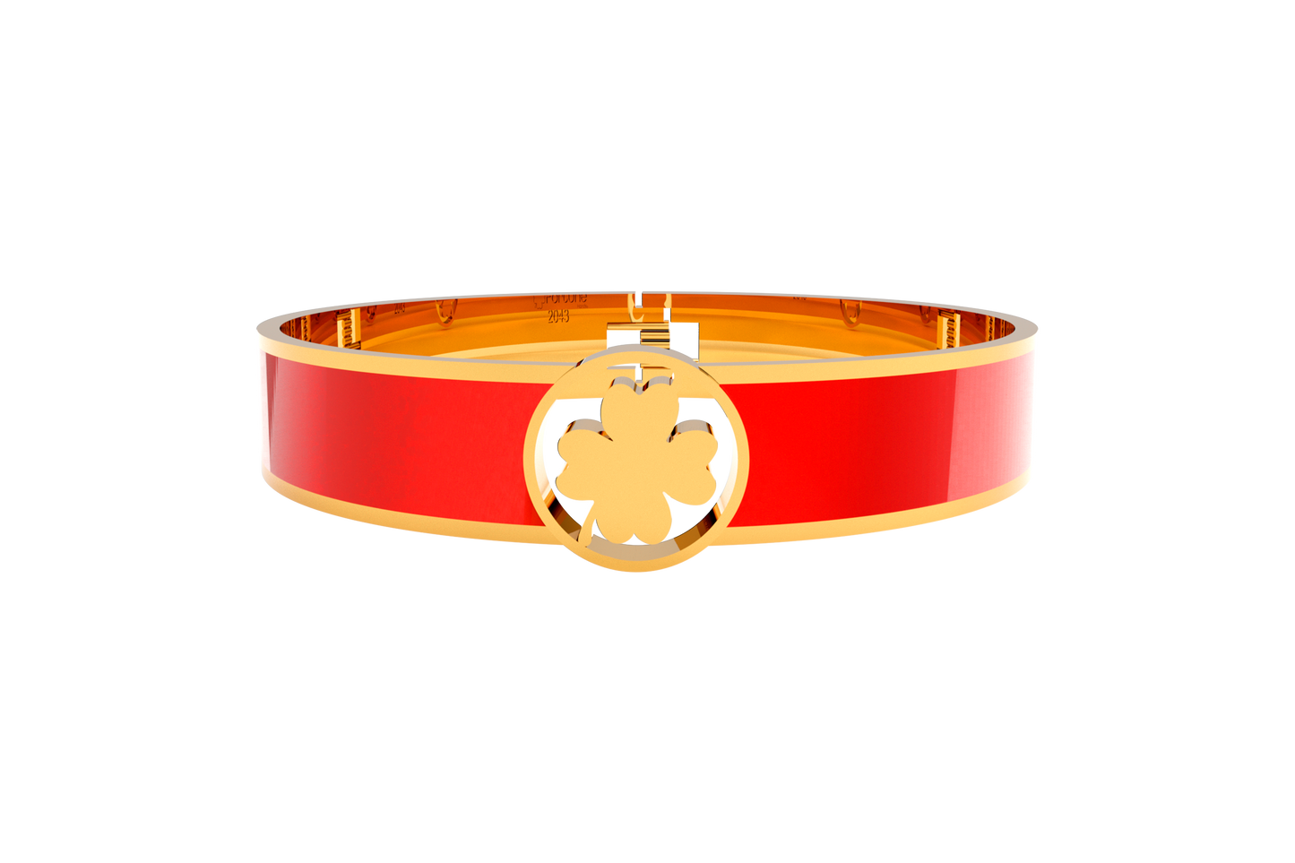Pulsera Spring Trebol 4 Hojas Acero Dorado/Rojo