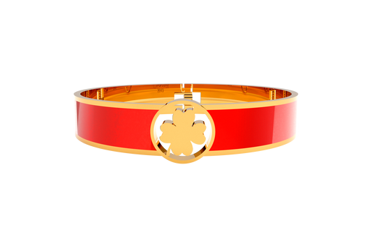 Pulsera Spring Trebol 4 Hojas Acero Dorado/Rojo