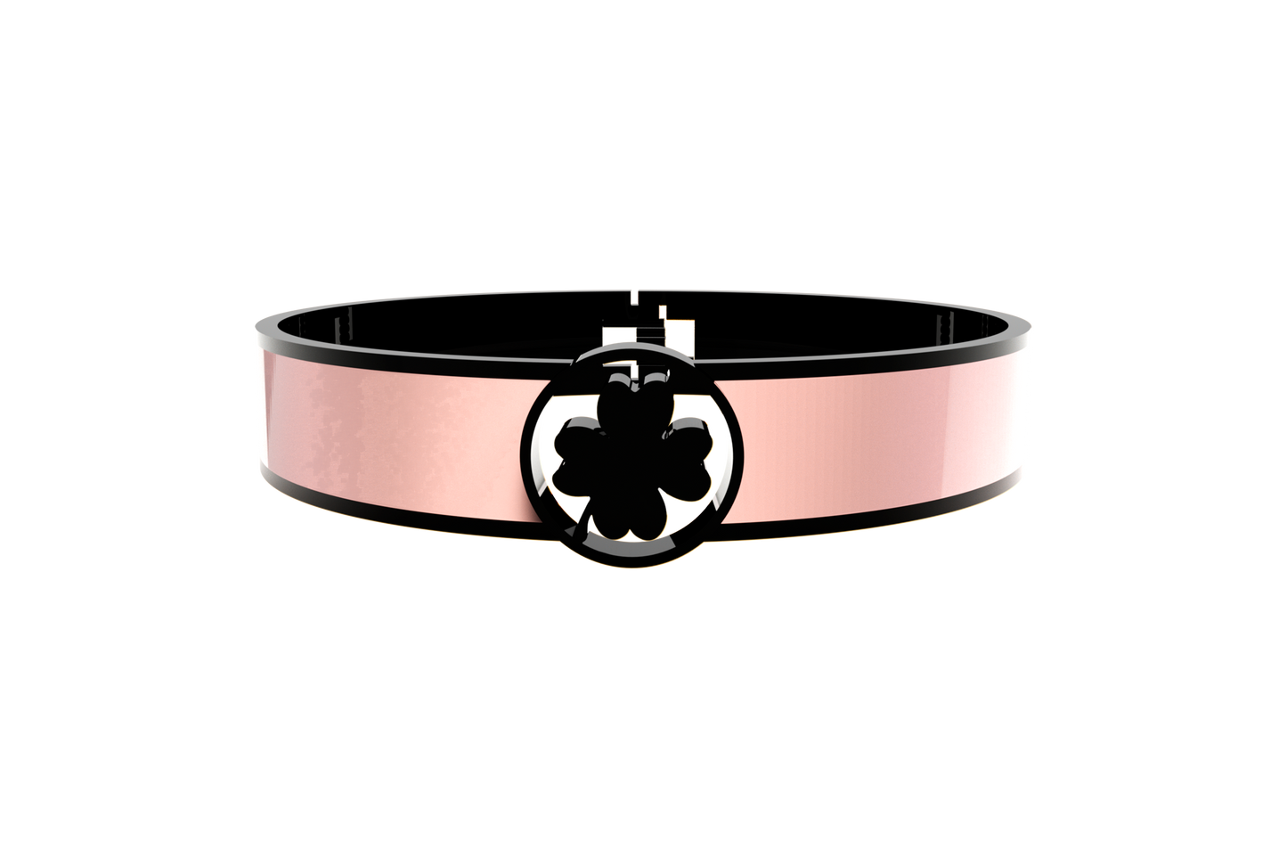 Pulsera Spring Trebol 4 Hojas Acero Negro/Rosa