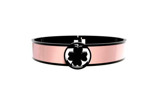 Pulsera Spring Trebol 4 Hojas Acero Negro/Rosa