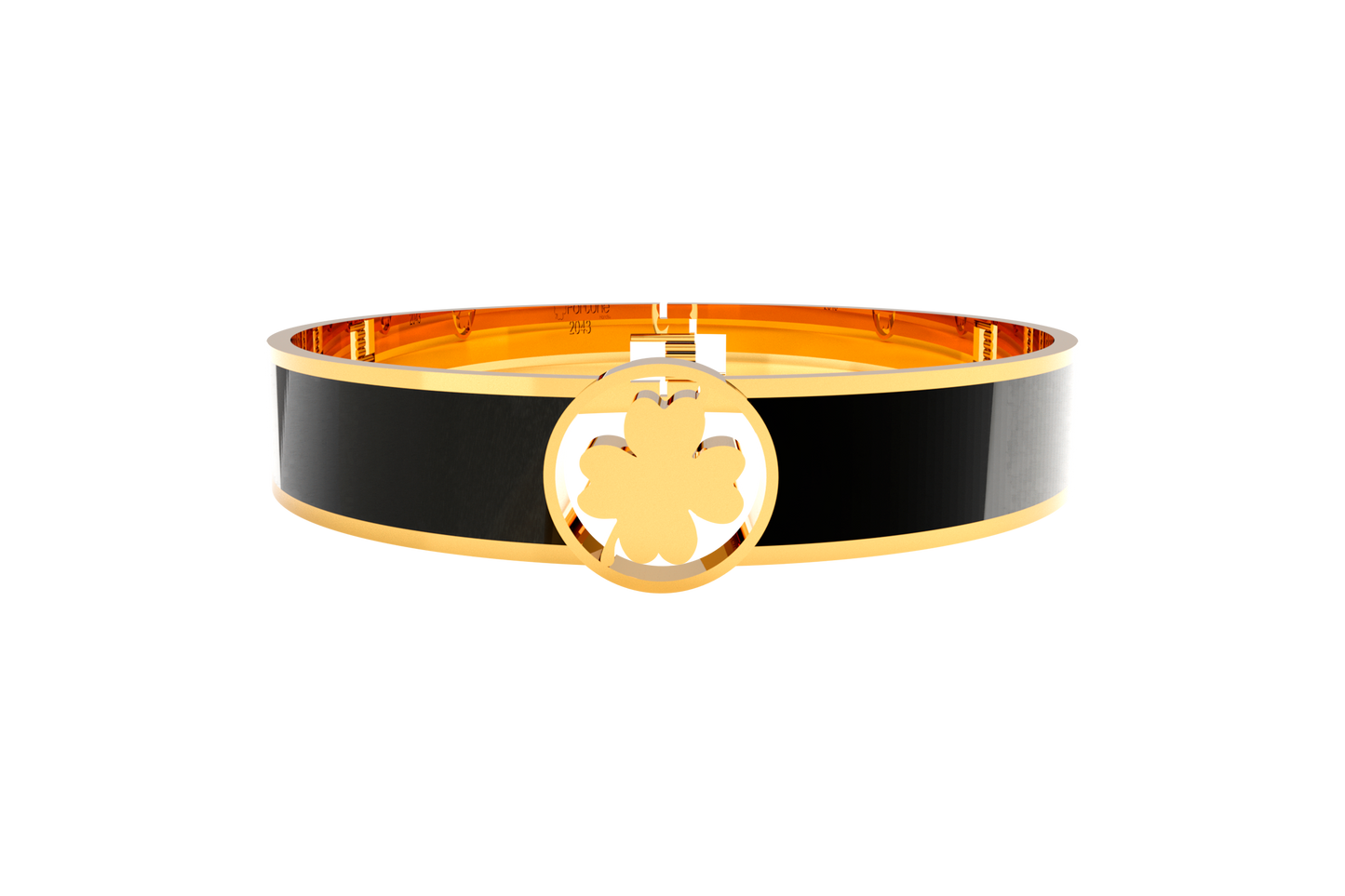 Pulsera Spring Trebol 4 Hojas Acero Dorado/Negro