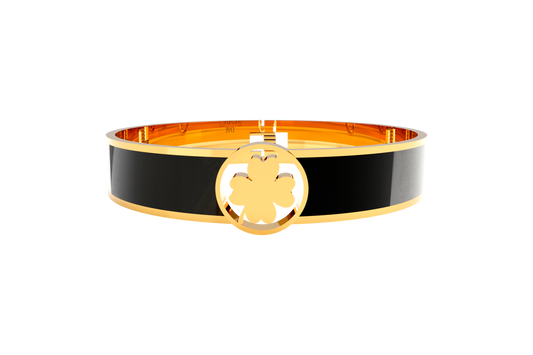 Pulsera Spring Trebol 4 Hojas Acero Dorado/Negro