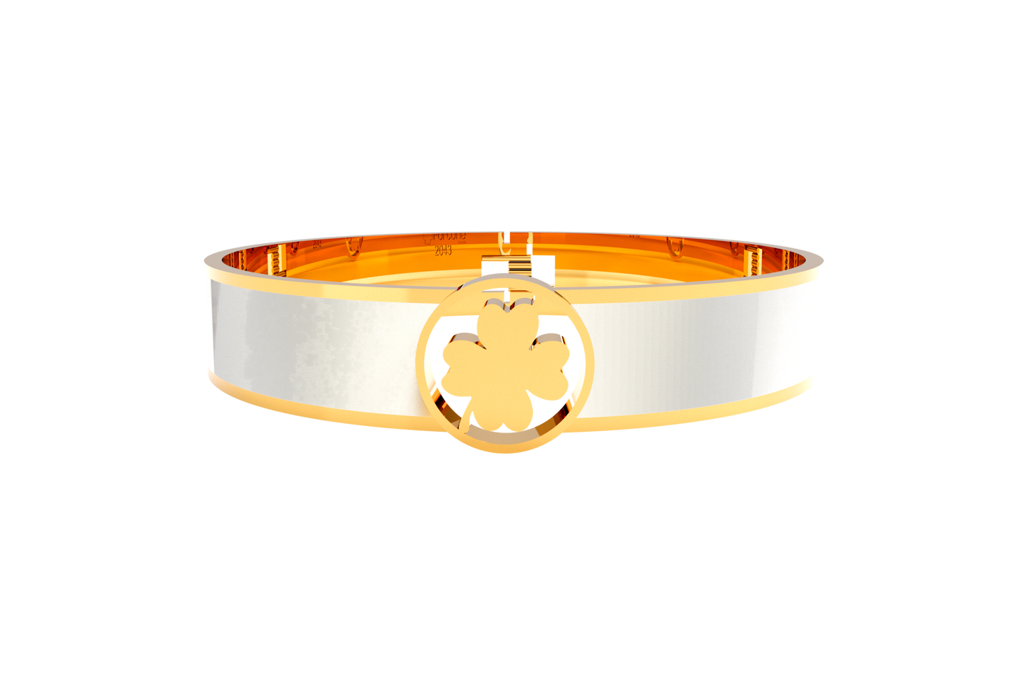 Pulsera Spring Trebol 4 Hojas Acero Dorado/Blanco
