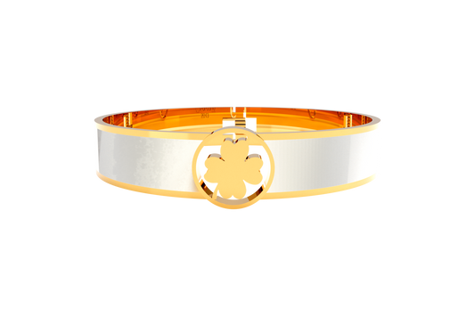 Pulsera Spring Trebol 4 Hojas Acero Dorado/Blanco