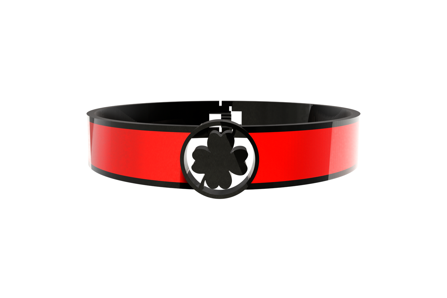 Pulsera Spring Trebol 4 Hojas Acero Negro/Rojo