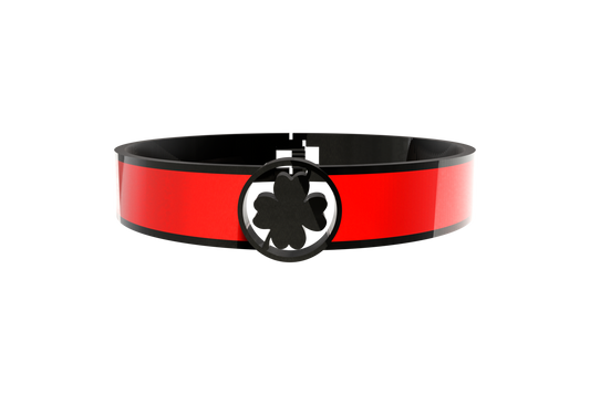 Pulsera Spring Trebol 4 Hojas Acero Negro/Rojo