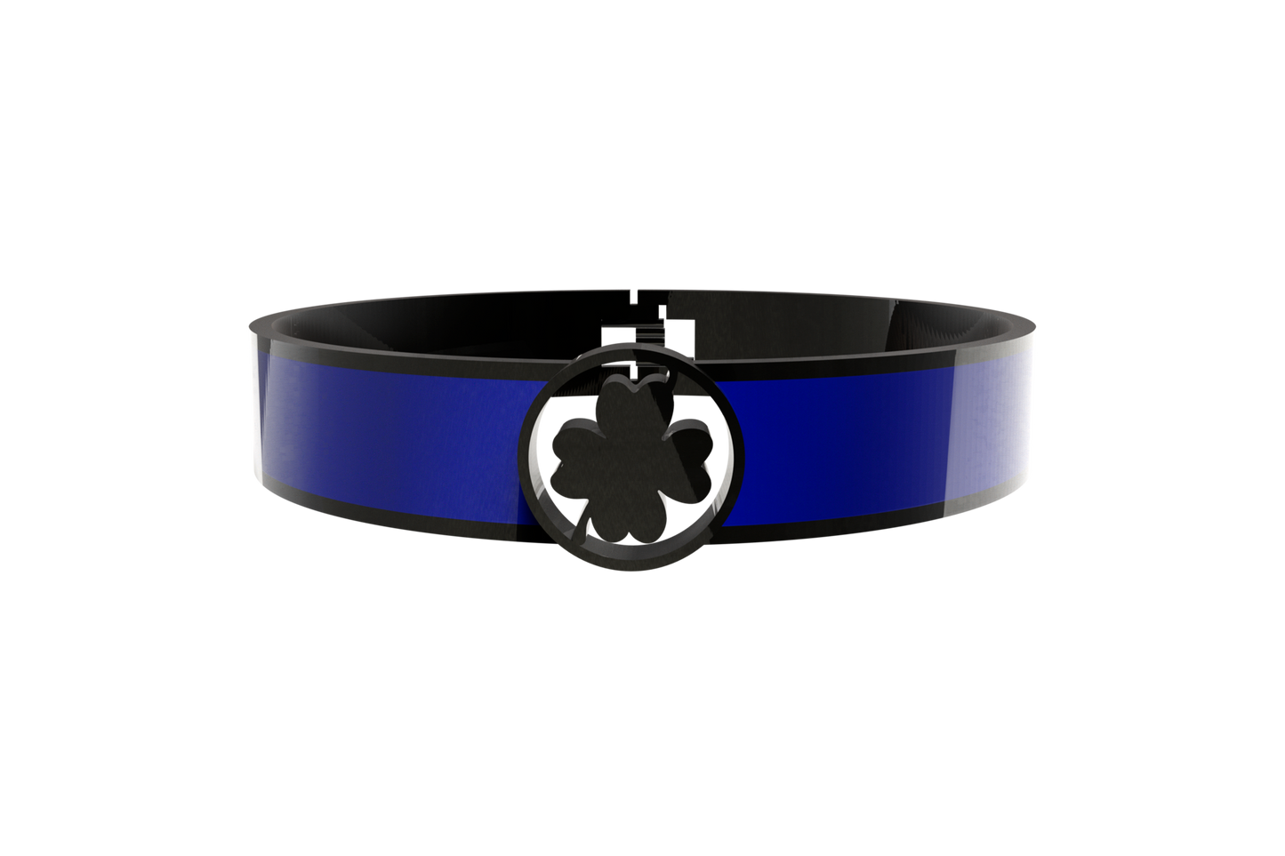Pulsera Spring Trebol 4 Hojas Acero Negro/Azul