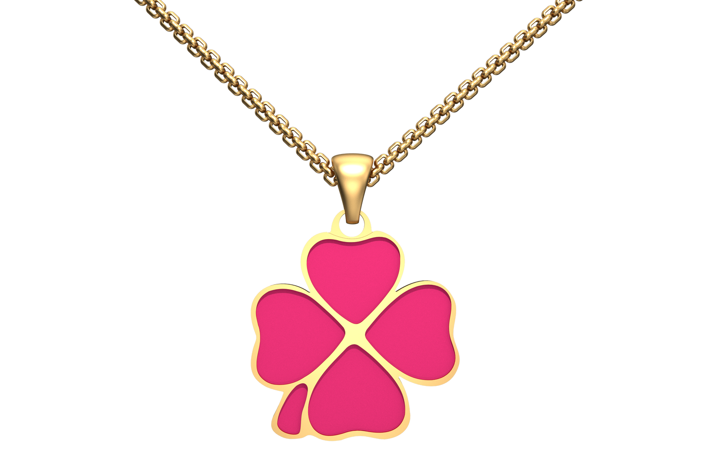 Dije Trebol 4 Hojas Dorado/Fucsia