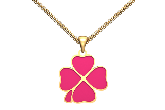 Dije Trebol 4 Hojas Dorado/Fucsia