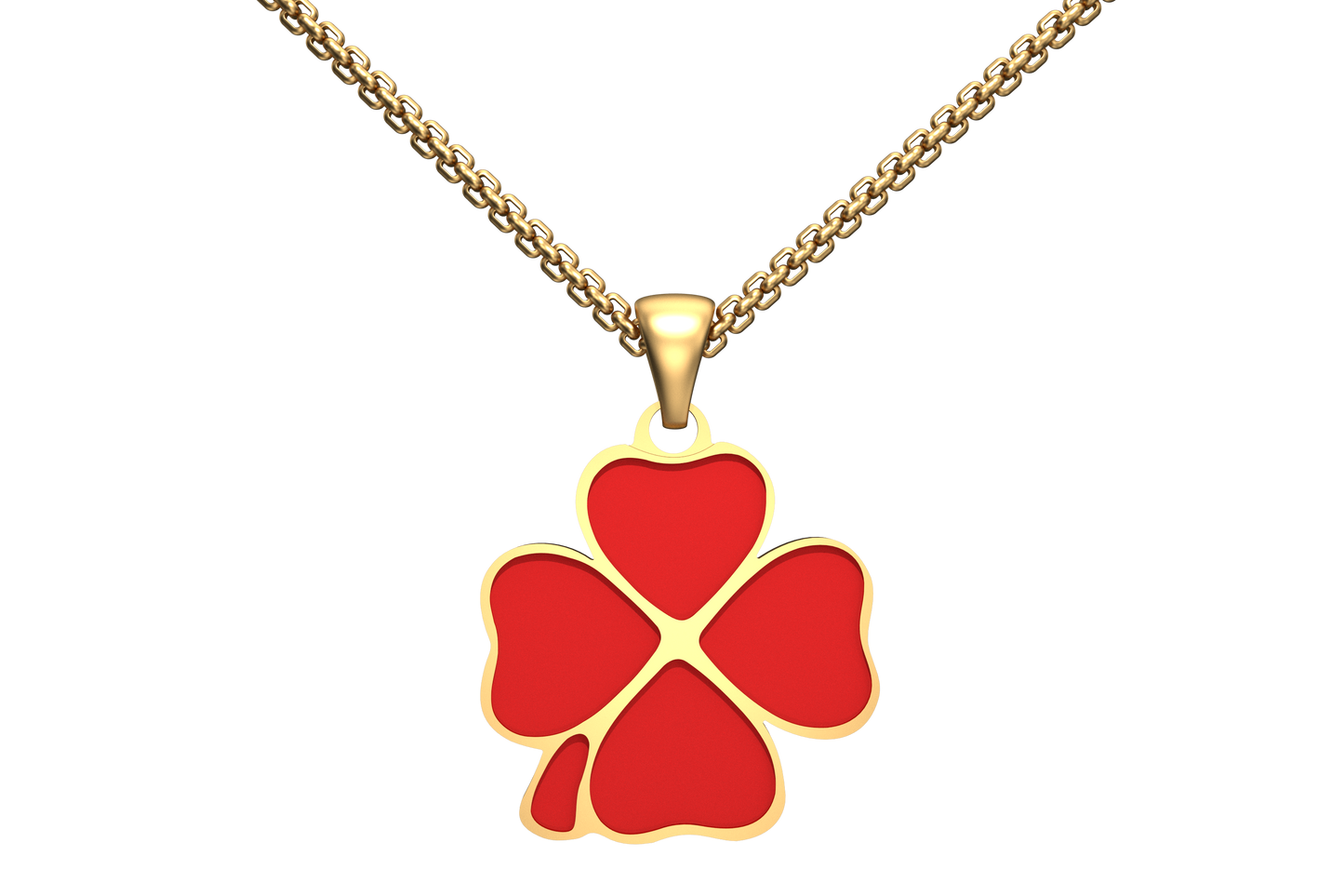 Dije Clasico Trebol 4 Hojas Dorado/Rojo