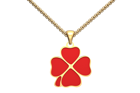 Dije Clasico Trebol 4 Hojas Dorado/Rojo